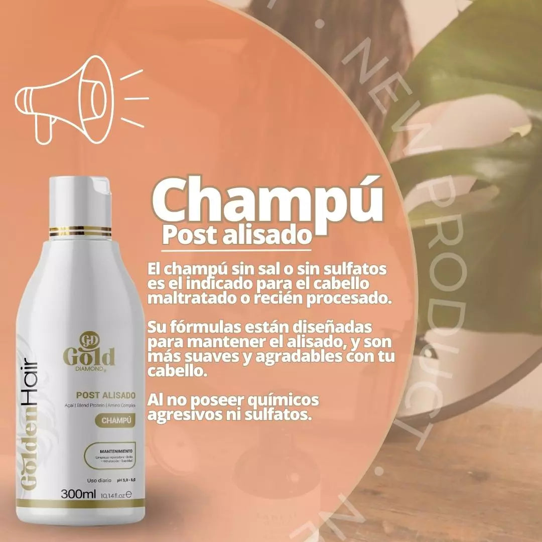 Post Straightening Kit | GoldenHair Post Keratin Shampoo and Mask. 250mL