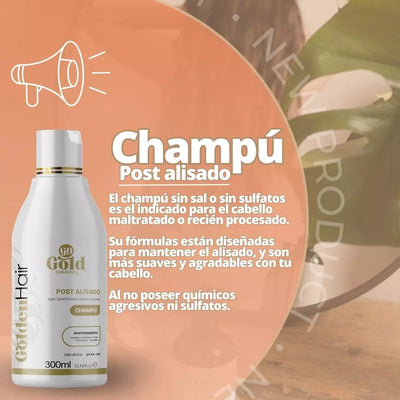 Kit Post Alisado | Shampoo y Mascarilla Post Keratin GoldenHair. 250mL